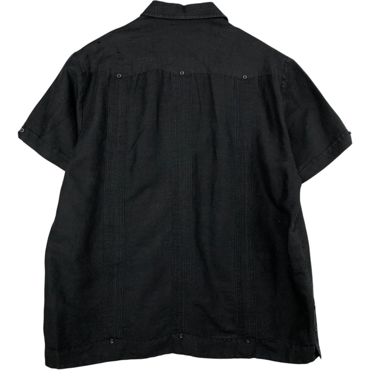 Centro Ramie x Rayon Short-Sleeve Open Collar Mexican Shirt Cuban Shirt Box Shirt Men's Size L Lamy black type Vintage Second Hand