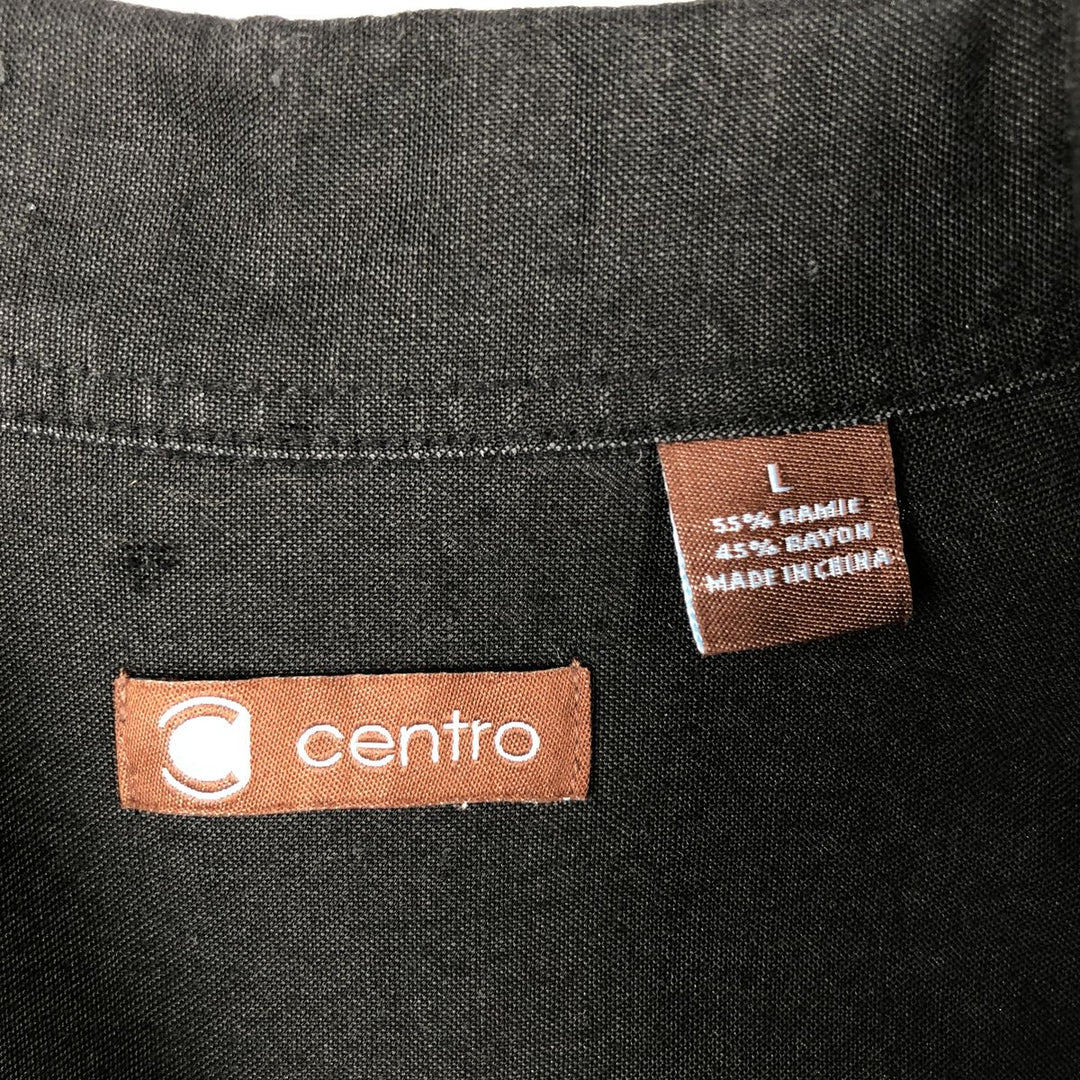 Centro Ramie x Rayon Short-Sleeve Open Collar Mexican Shirt Cuban Shirt Box Shirt Men's Size L Lamy black type Vintage Second Hand