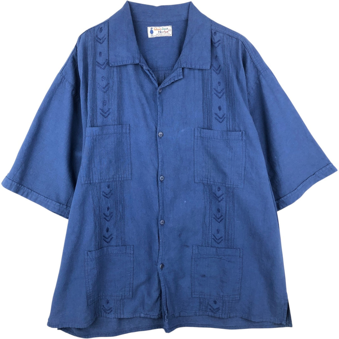 Quichua Marka Short-Sleeve Open Collar Mexican Shirt Cuban Shirt Box Shirt Men's XXL Equivalent unclear Navy blue Vintage Second Hand