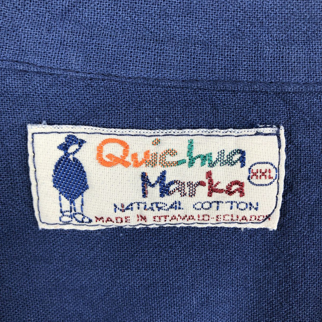 Quichua Marka Short-Sleeve Open Collar Mexican Shirt Cuban Shirt Box Shirt Men's XXL Equivalent unclear Navy blue Vintage Second Hand