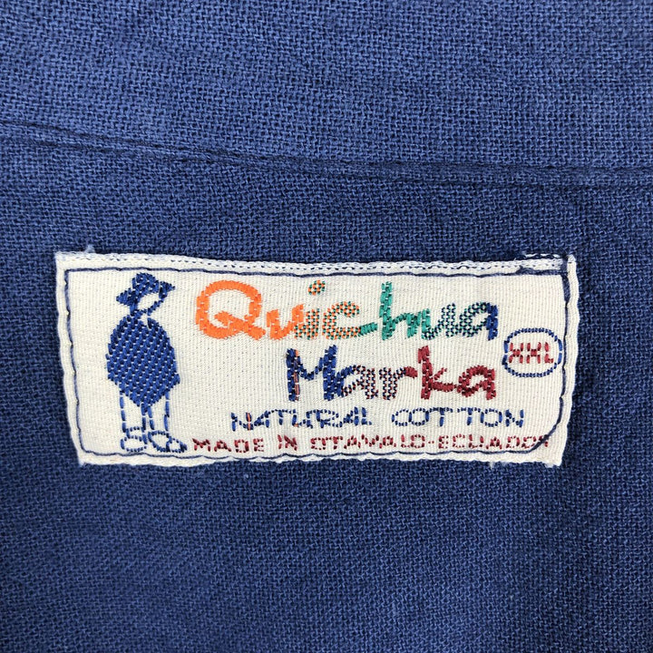 Quichua Marka Short-Sleeve Open Collar Mexican Shirt Cuban Shirt Box Shirt Men's XXL Equivalent unclear Navy blue Vintage Second Hand