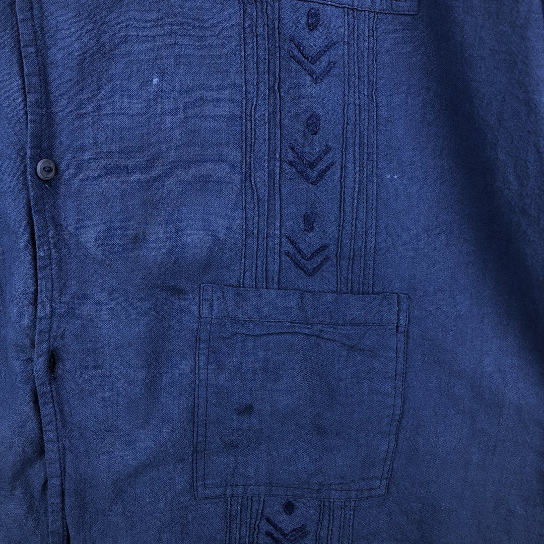 Quichua Marka Short-Sleeve Open Collar Mexican Shirt Cuban Shirt Box Shirt Men's XXL Equivalent unclear Navy blue Vintage Second Hand