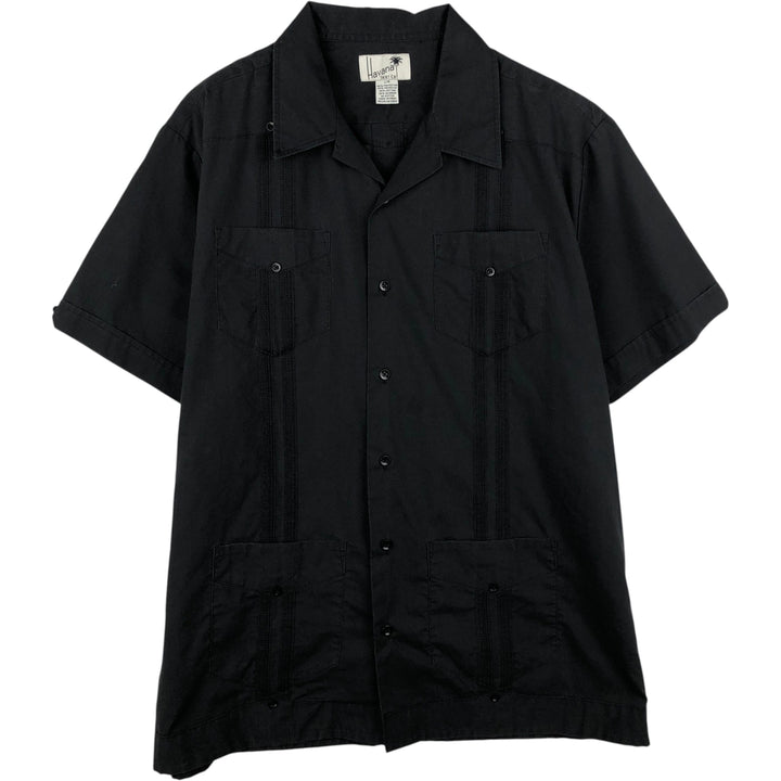 Havana Short-Sleeve Open-Collar Mexican Shirt, Cuban Shirt, Boxy Shirt, Men's Size L (approx.) polyester black type Vintage Second Hand