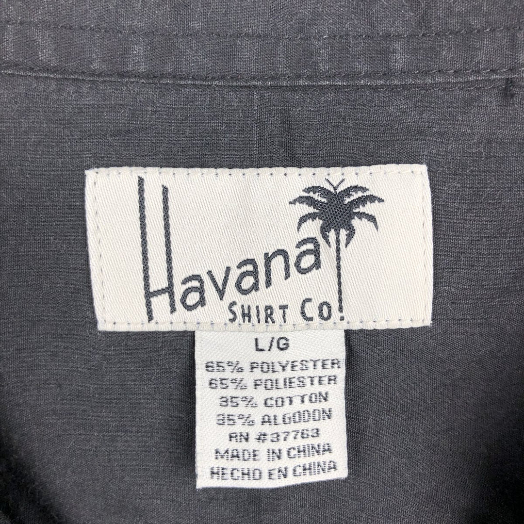 Havana Short-Sleeve Open-Collar Mexican Shirt, Cuban Shirt, Boxy Shirt, Men's Size L (approx.) polyester black type Vintage Second Hand