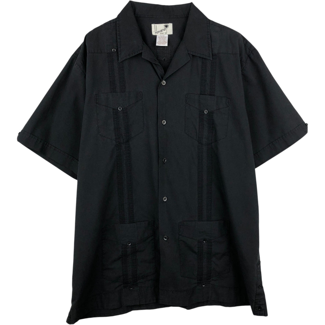 Havana Short-Sleeve Open-Collar Mexican Shirt, Cuban Shirt, Boxy Shirt, Men's Size XL polyester black type Vintage Second Hand