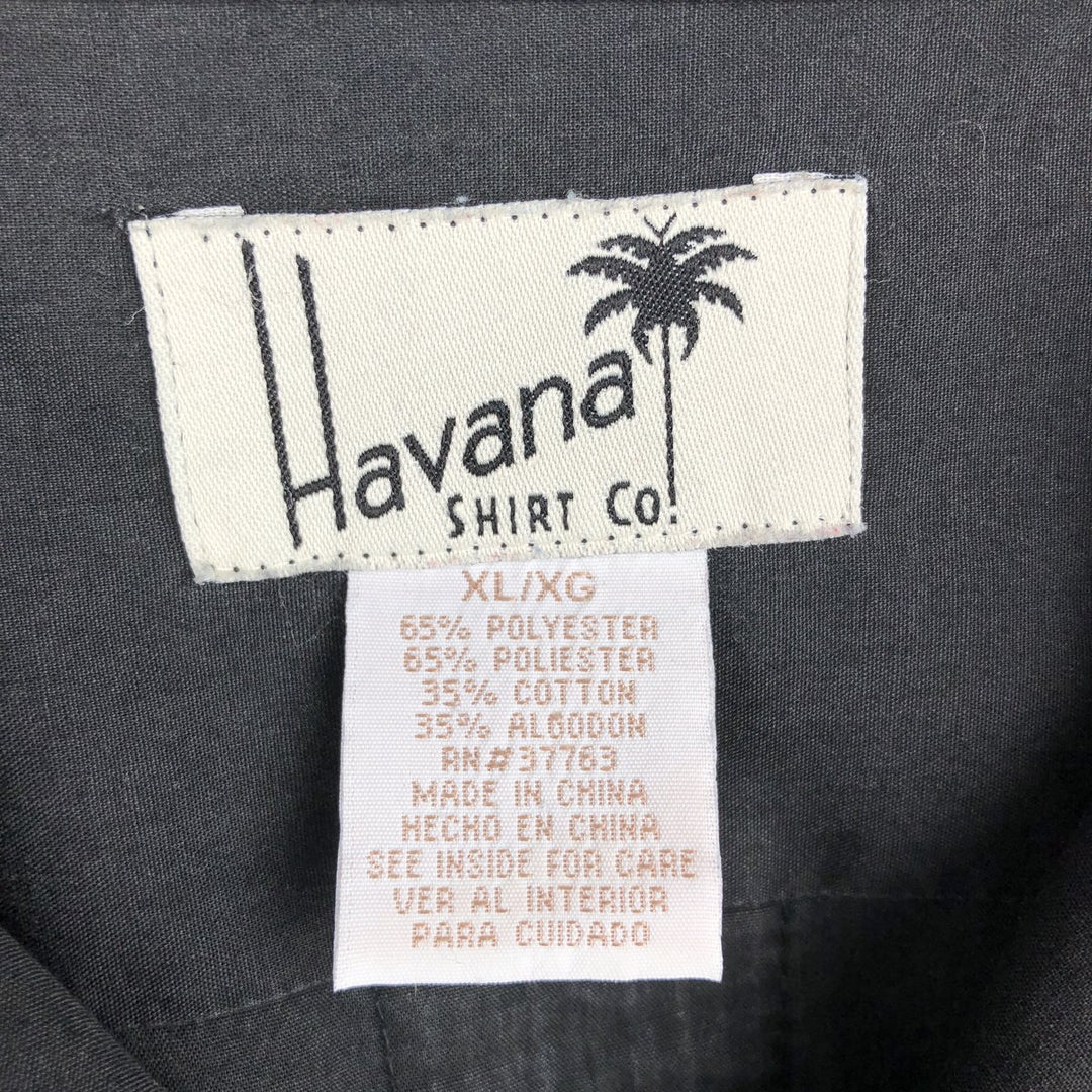 Havana Short-Sleeve Open-Collar Mexican Shirt, Cuban Shirt, Boxy Shirt, Men's Size XL polyester black type Vintage Second Hand