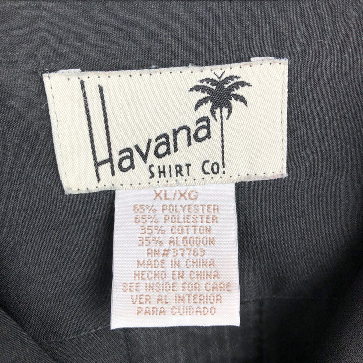Havana Short-Sleeve Open-Collar Mexican Shirt, Cuban Shirt, Boxy Shirt, Men's Size XL polyester black type Vintage Second Hand