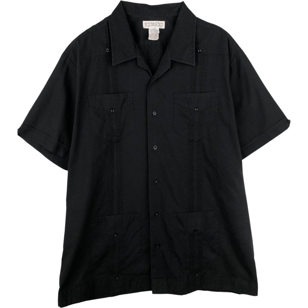 ROMANI Short-Sleeve Open-Collar Mexican Shirt, Cuban Shirt, Boxy Shirt, Men's Size XL polyester black type Vintage Second Hand