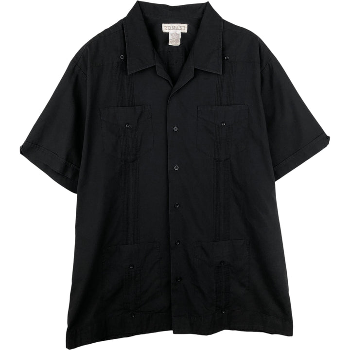 ROMANI Short-Sleeve Open-Collar Mexican Shirt, Cuban Shirt, Boxy Shirt, Men's Size XL polyester black type Vintage Second Hand