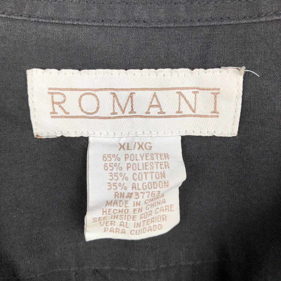 ROMANI Short-Sleeve Open-Collar Mexican Shirt, Cuban Shirt, Boxy Shirt, Men's Size XL polyester black type Vintage Second Hand