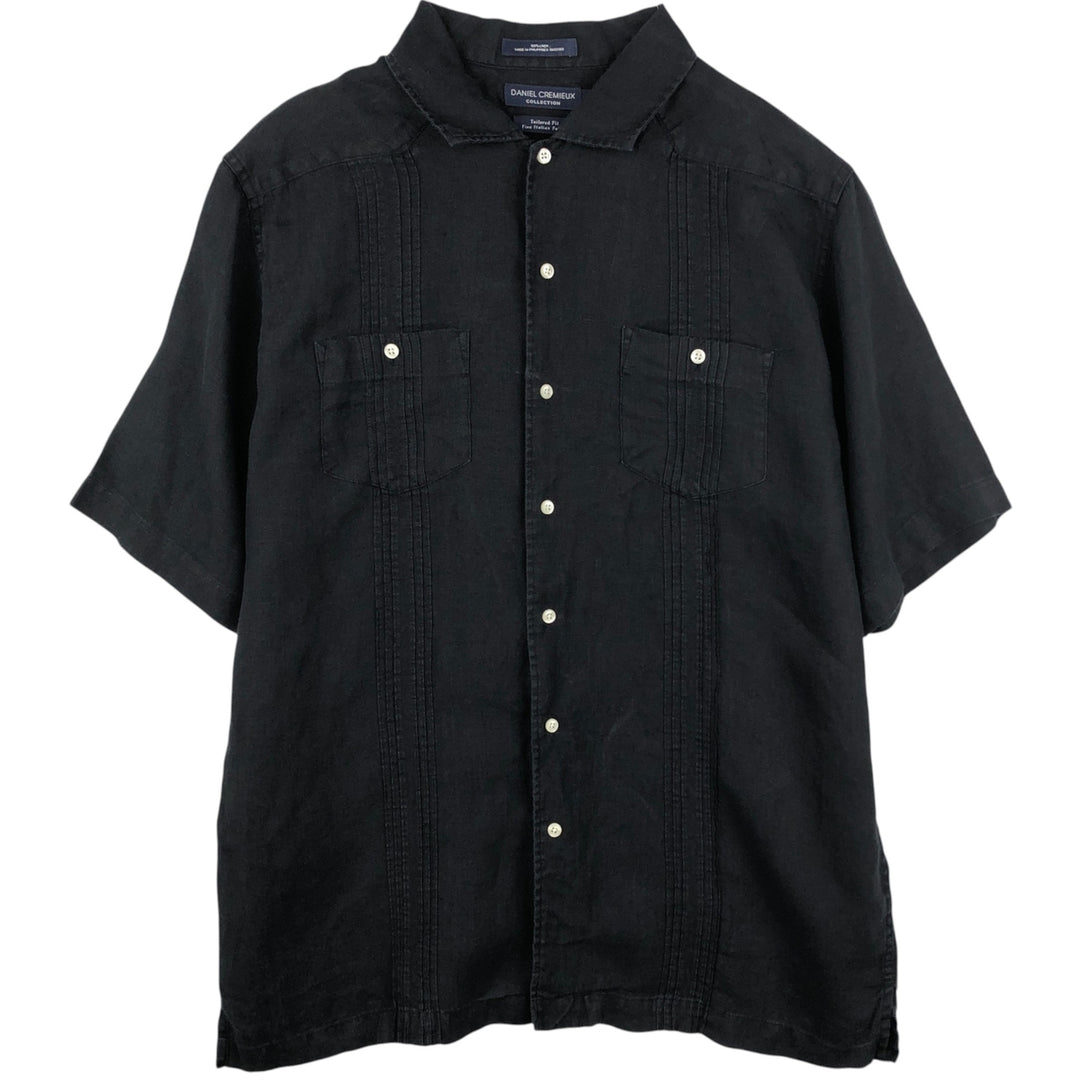DANIEL CREMIEUX Wide Collar Short Sleeve Mexican Shirt Cuban Shirt Box Shirt Men's Size M (approx.) linen black type Vintage Second Hand