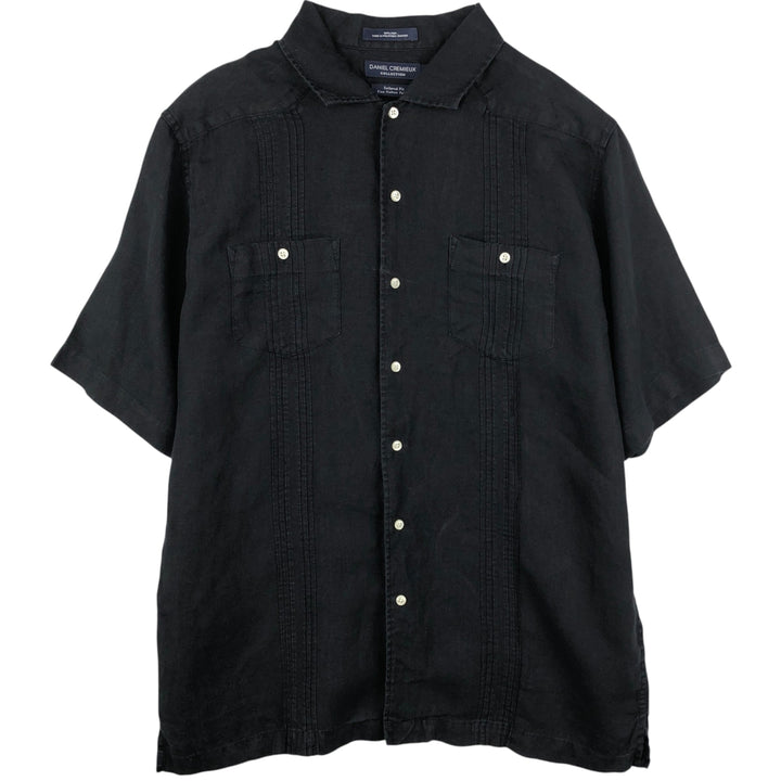 DANIEL CREMIEUX Wide Collar Short Sleeve Mexican Shirt Cuban Shirt Box Shirt Men's Size M (approx.) linen black type Vintage Second Hand