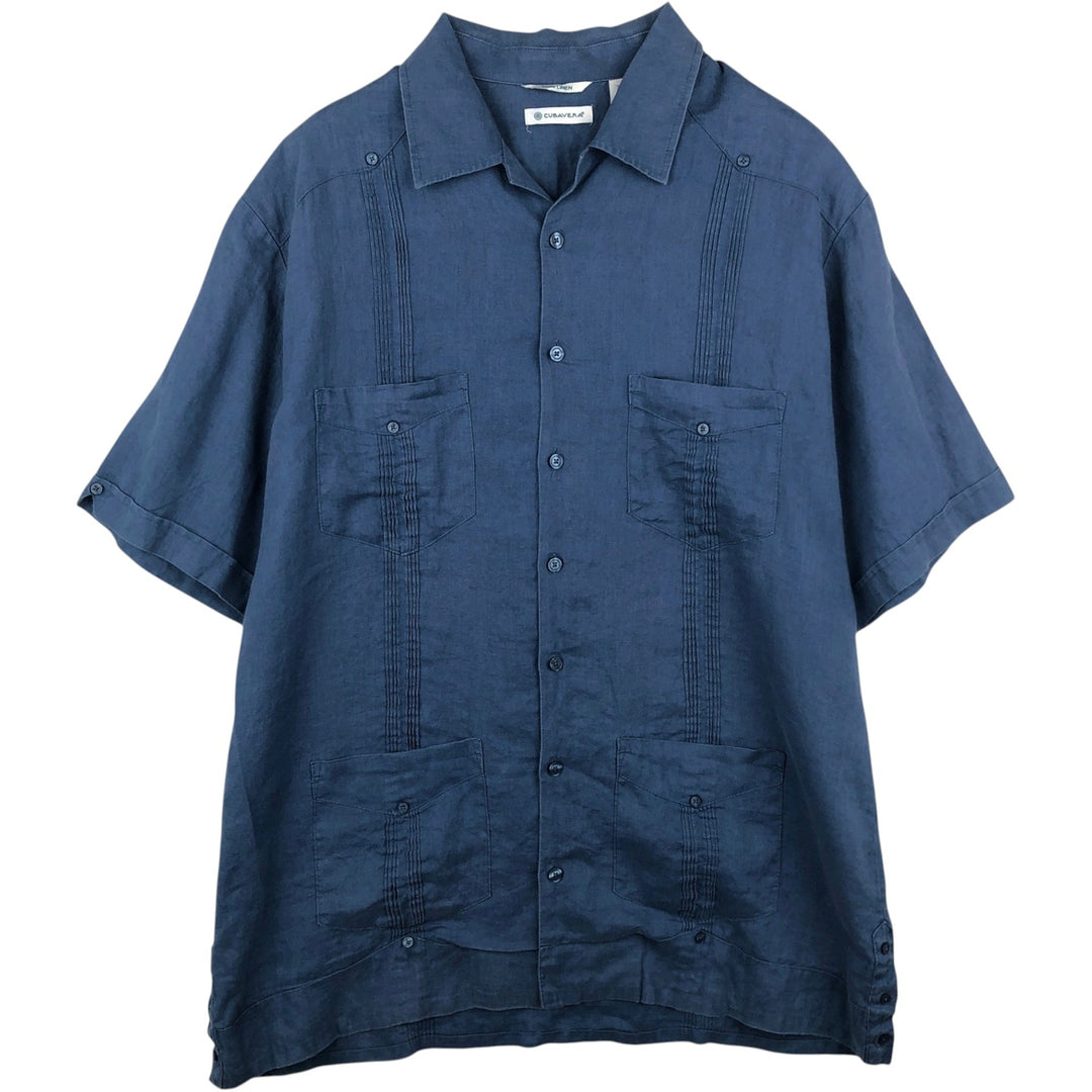 CUBAVERA Short Sleeve Open Collar Mexican Shirt Cuban Shirt Box Shirt Men's XL Size linen blue type Vintage Second Hand