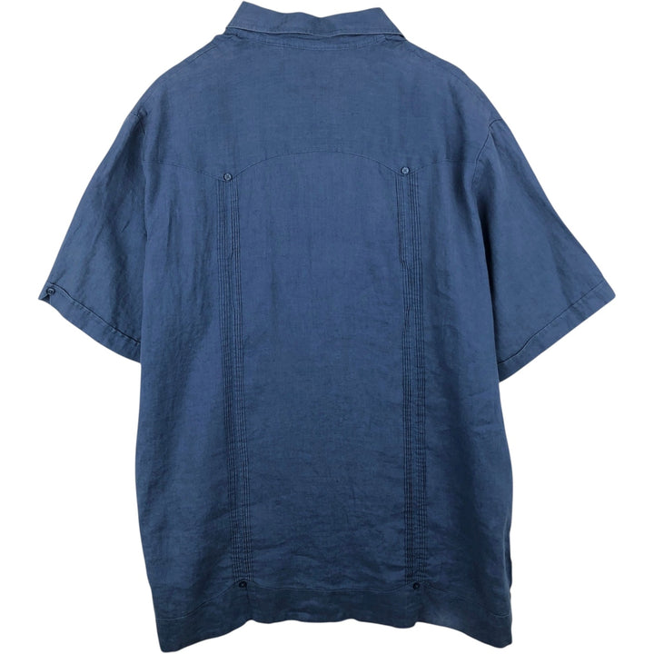 CUBAVERA Short Sleeve Open Collar Mexican Shirt Cuban Shirt Box Shirt Men's XL Size linen blue type Vintage Second Hand