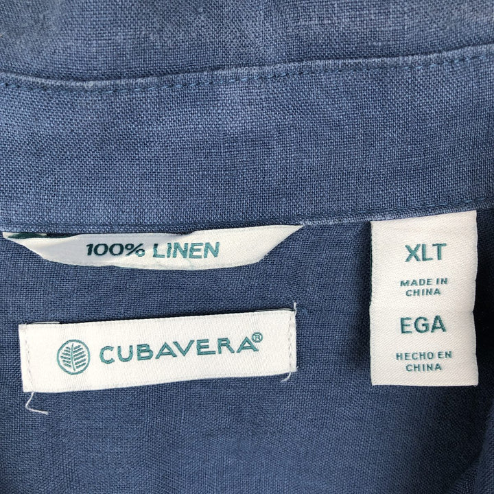 CUBAVERA Short Sleeve Open Collar Mexican Shirt Cuban Shirt Box Shirt Men's XL Size linen blue type Vintage Second Hand