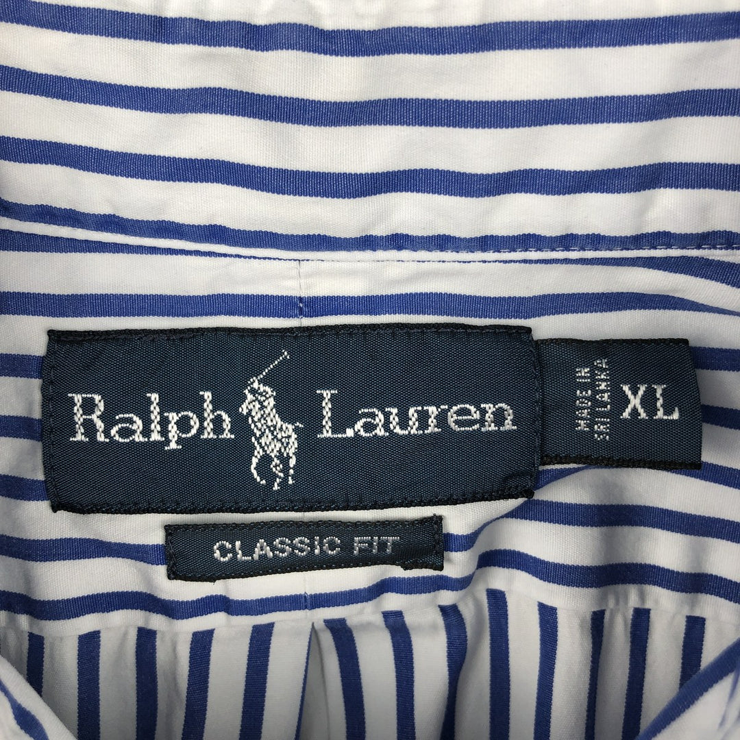 Ralph Lauren Classic Fit Short Sleeve Button Down Striped Shirt Men's XL cotton blue type Vintage Second Hand