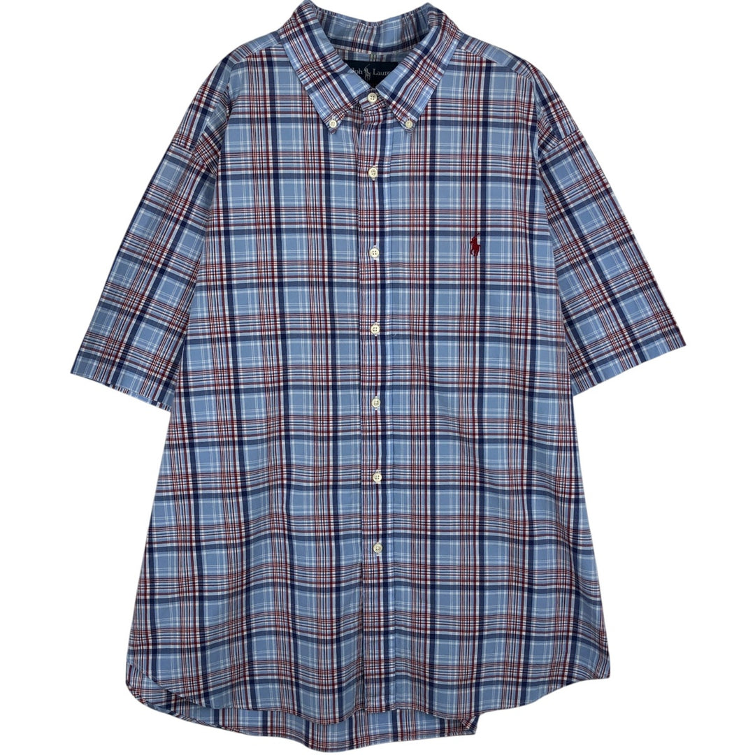 Ralph Lauren Classic Fit short sleeve button down check shirt for men, size XXL cotton blue type Vintage Second Hand