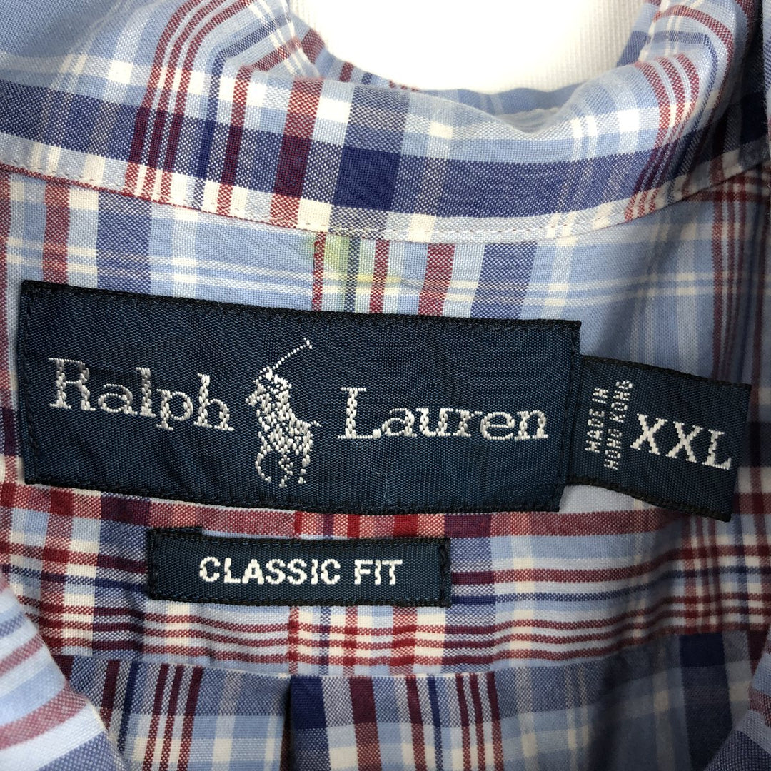 Ralph Lauren Classic Fit short sleeve button down check shirt for men, size XXL cotton blue type Vintage Second Hand