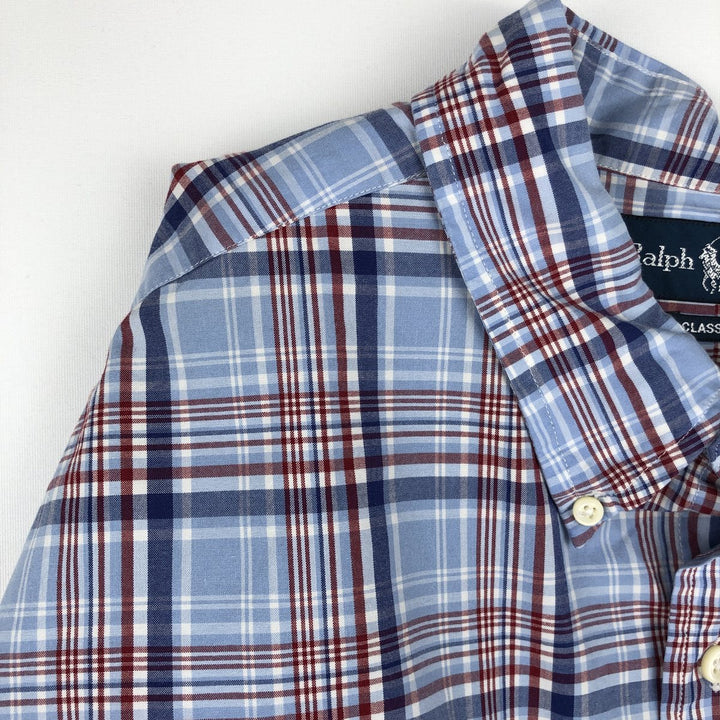 Ralph Lauren Classic Fit short sleeve button down check shirt for men, size XXL cotton blue type Vintage Second Hand
