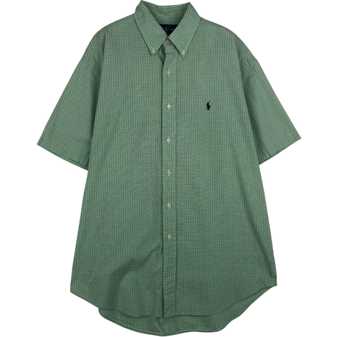 Ralph Lauren POLO RALPH LAUREN BLAKE Short-Sleeve Button-Down Check Shirt, Men's Size M (approx.) cotton Mint green Vintage Second Hand