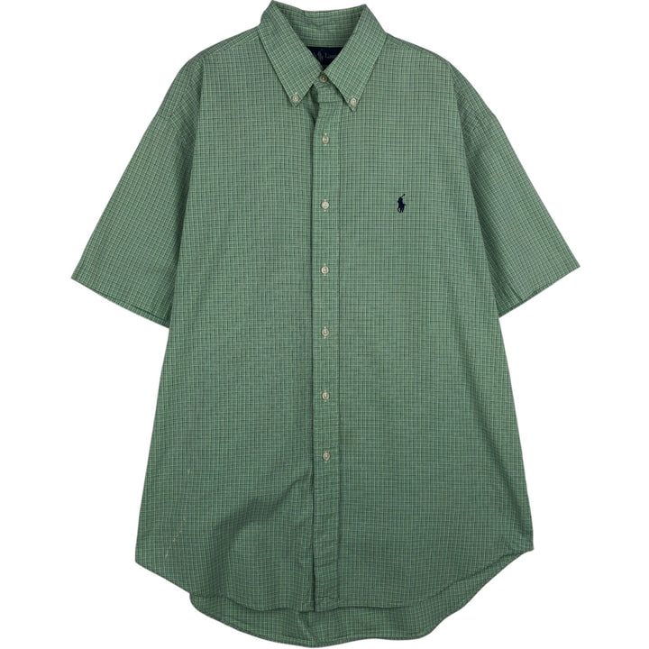 Ralph Lauren POLO RALPH LAUREN BLAKE Short-Sleeve Button-Down Check Shirt, Men's Size M (approx.) cotton Mint green Vintage Second Hand