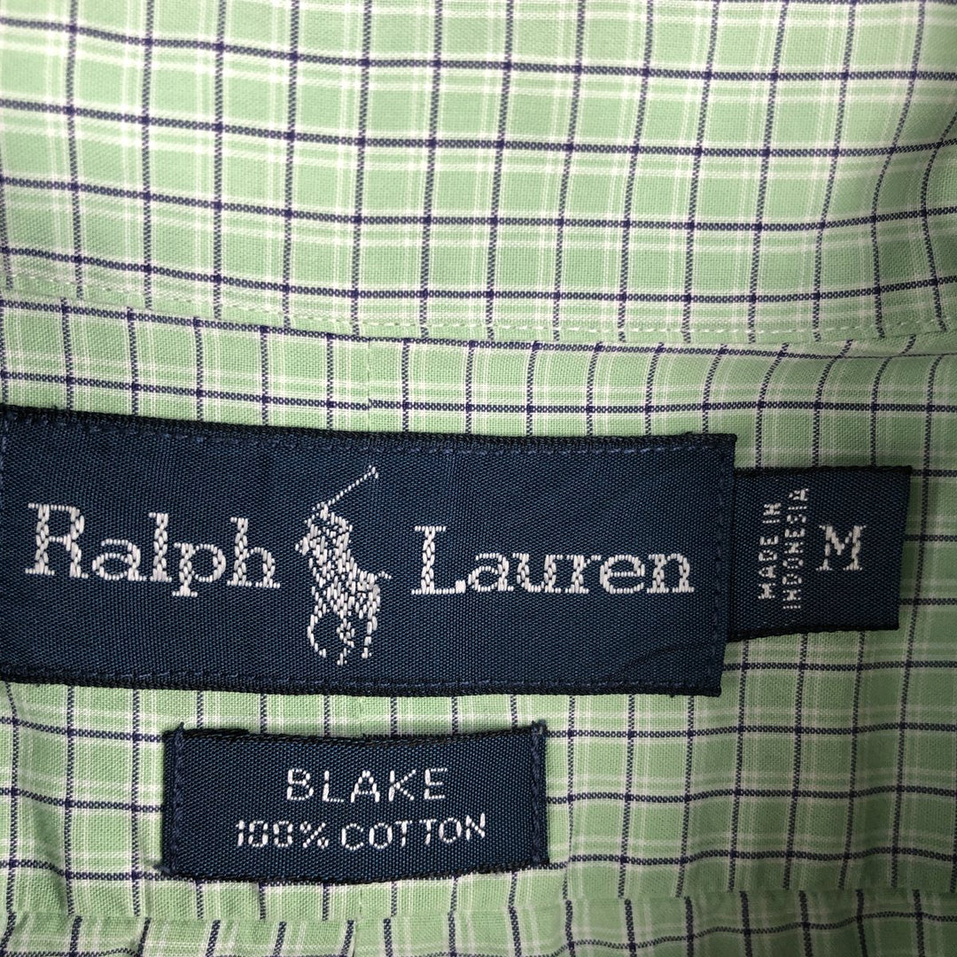 Ralph Lauren POLO RALPH LAUREN BLAKE Short-Sleeve Button-Down Check Shirt, Men's Size M (approx.) cotton Mint green Vintage Second Hand