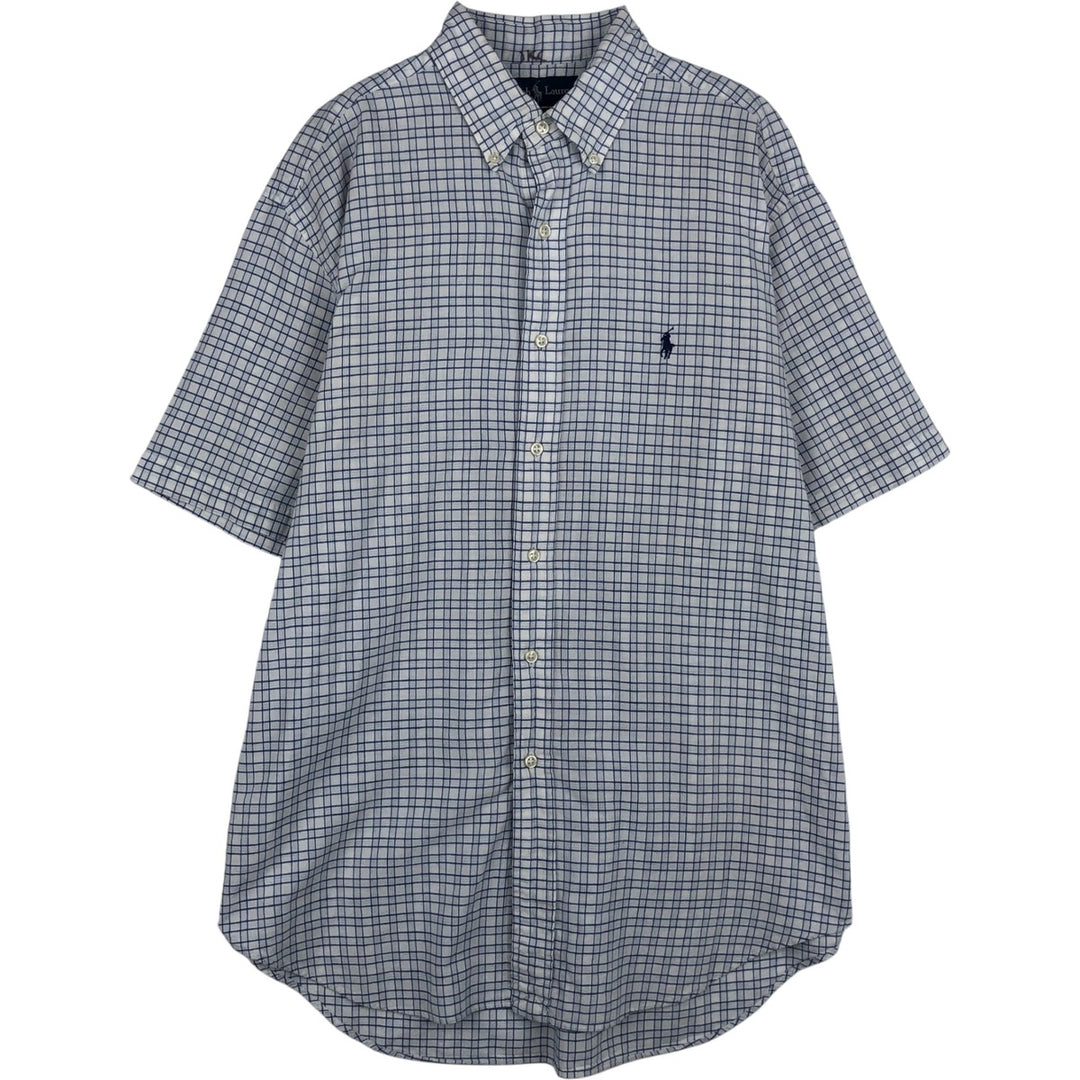 Ralph Lauren BLAKE short sleeve button down check shirt, men's size M cotton navy blue type Vintage Second Hand