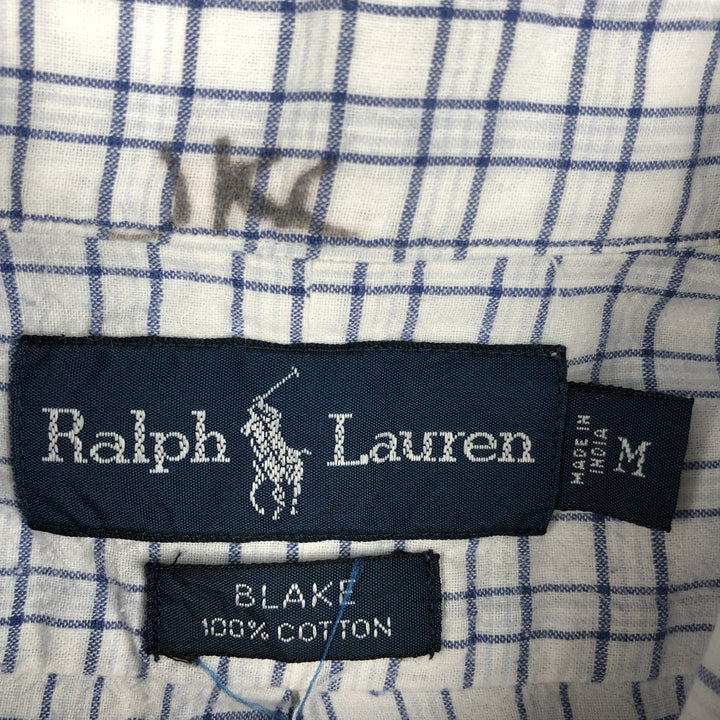 Ralph Lauren BLAKE short sleeve button down check shirt, men's size M cotton navy blue type Vintage Second Hand