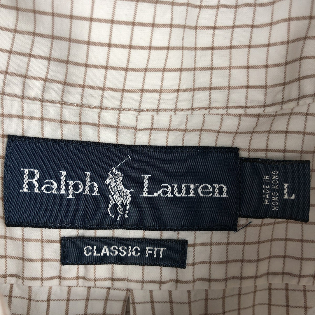 Ralph Lauren Classic Fit short sleeve button down check shirt, men's size L cotton white type Vintage Second Hand