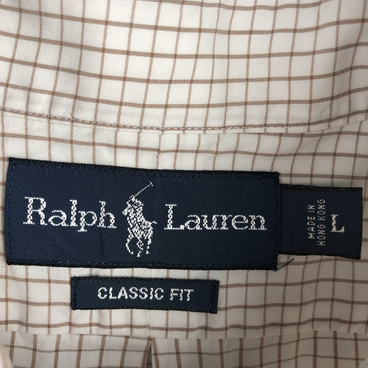 Ralph Lauren Classic Fit short sleeve button down check shirt, men's size L cotton white type Vintage Second Hand