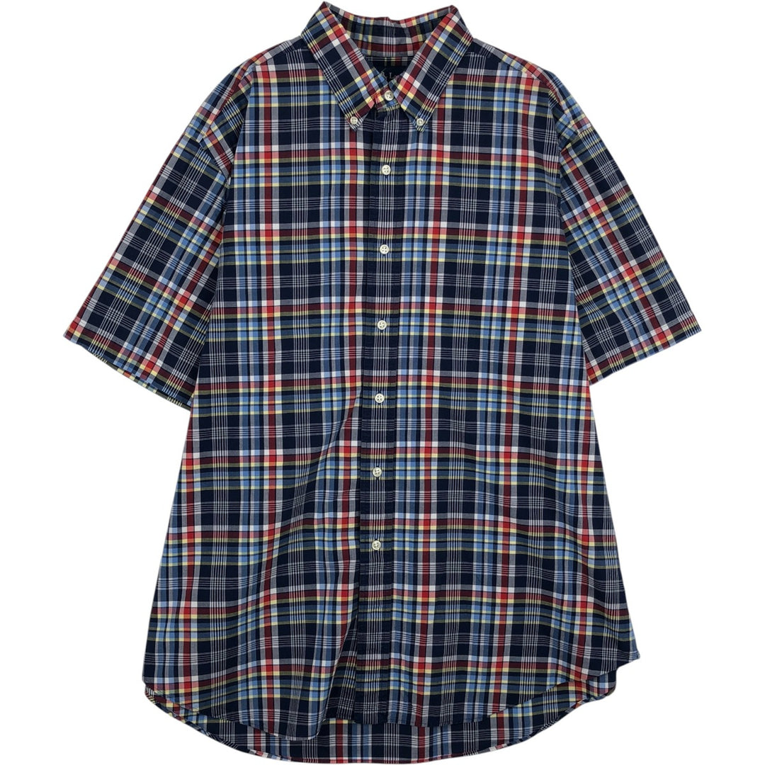 Ralph Lauren Classic Fit short sleeve button down check shirt, men's size XL cotton navy blue type Vintage Second Hand