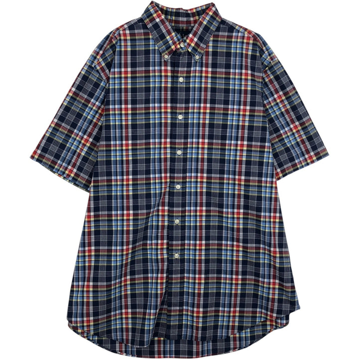 Ralph Lauren Classic Fit short sleeve button down check shirt, men's size XL cotton navy blue type Vintage Second Hand