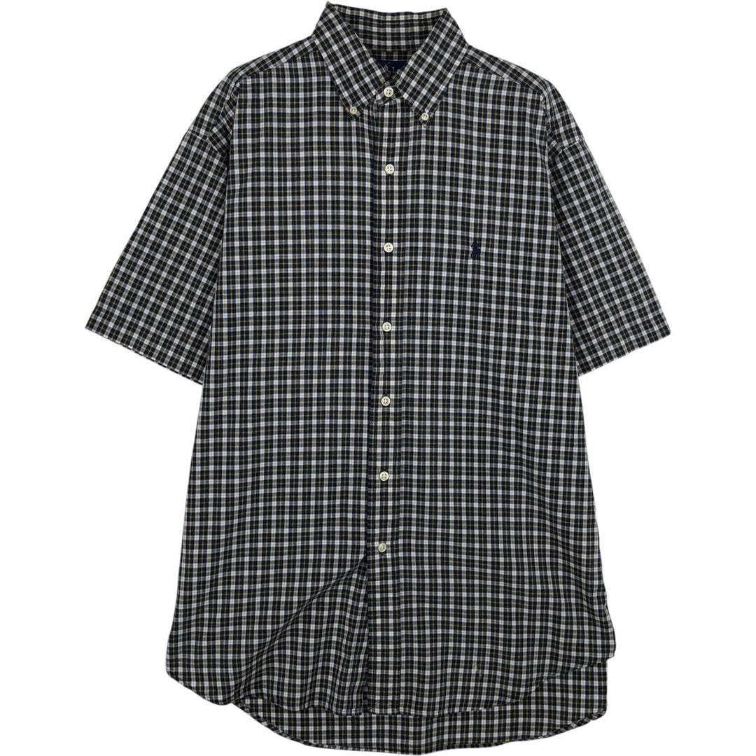 Ralph Lauren BLAKE Short-Sleeve Button-Down Check Shirt, Men's Size S (approx.) cotton navy blue type Vintage Second Hand