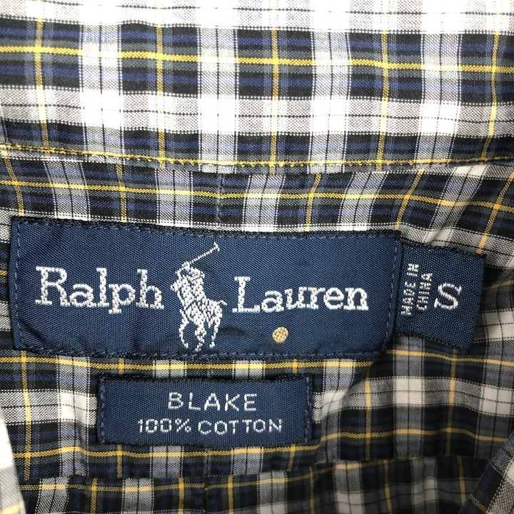 Ralph Lauren BLAKE Short-Sleeve Button-Down Check Shirt, Men's Size S (approx.) cotton navy blue type Vintage Second Hand