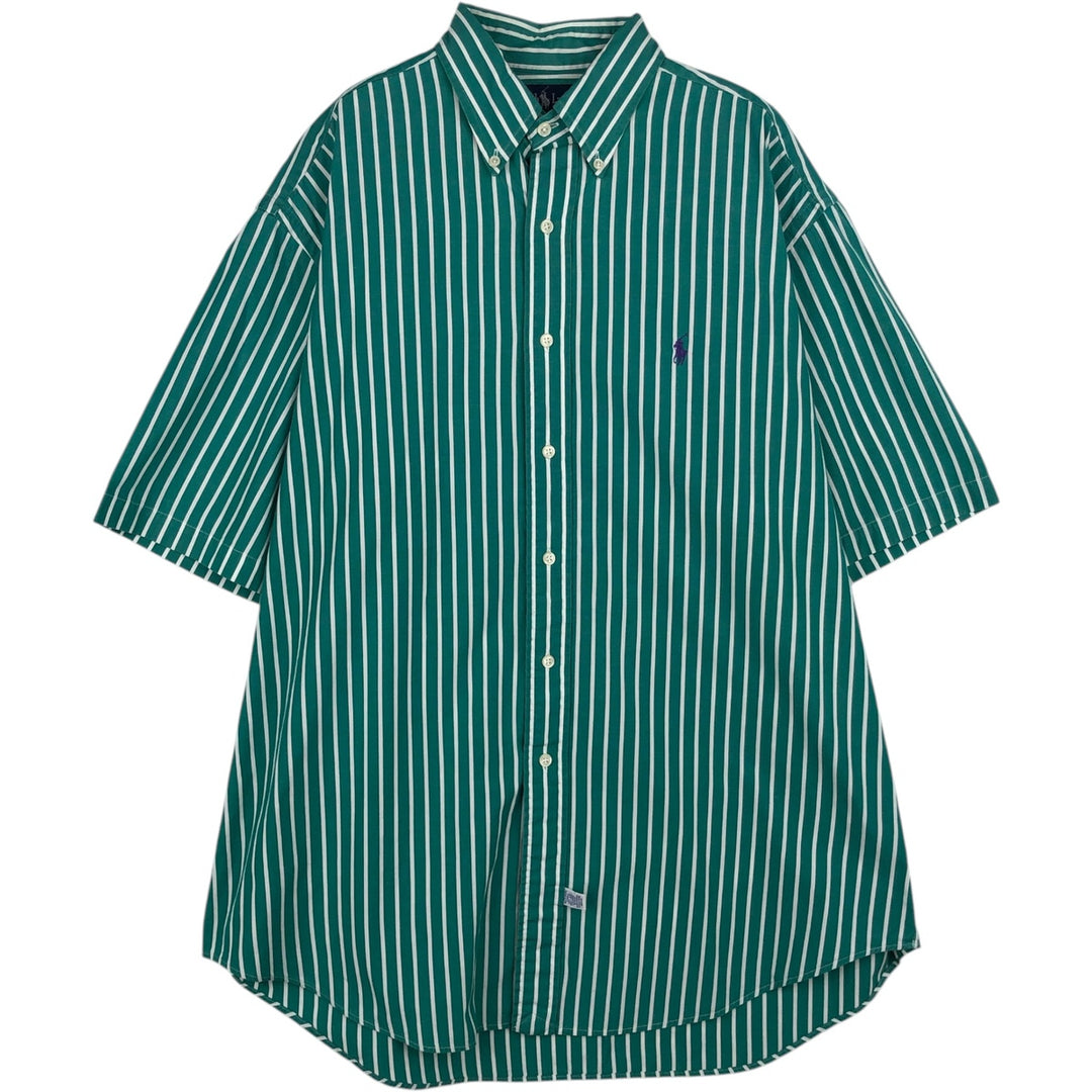 Ralph Lauren short sleeve button down striped shirt, men's size L cotton green type Vintage Second Hand