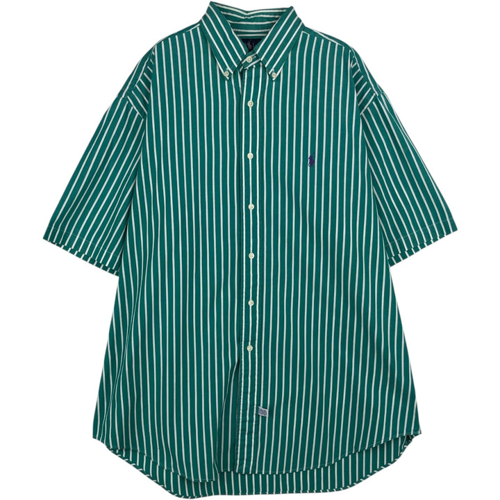 Ralph Lauren short sleeve button down striped shirt, men's size L cotton green type Vintage Second Hand