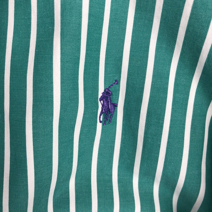 Ralph Lauren short sleeve button down striped shirt, men's size L cotton green type Vintage Second Hand