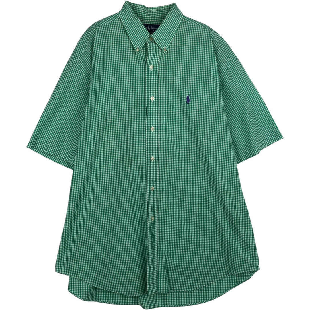 Ralph Lauren BLAKE Gingham Check Short-Sleeve Button-Down Check Shirt, Men's Size XL (approx.) cotton Mint green Vintage Second Hand