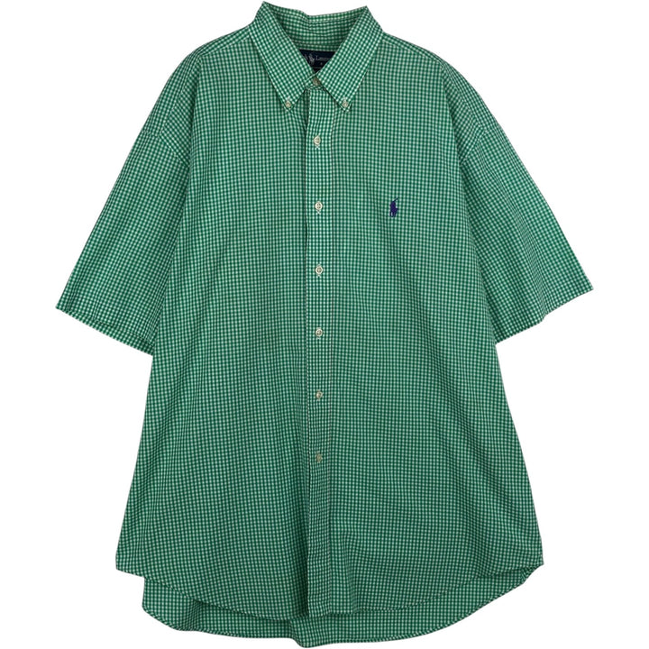 Ralph Lauren BLAKE Gingham Check Short-Sleeve Button-Down Check Shirt, Men's Size XL (approx.) cotton Mint green Vintage Second Hand