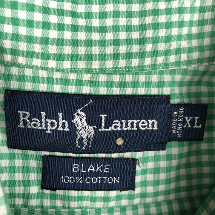 Ralph Lauren BLAKE Gingham Check Short-Sleeve Button-Down Check Shirt, Men's Size XL (approx.) cotton Mint green Vintage Second Hand