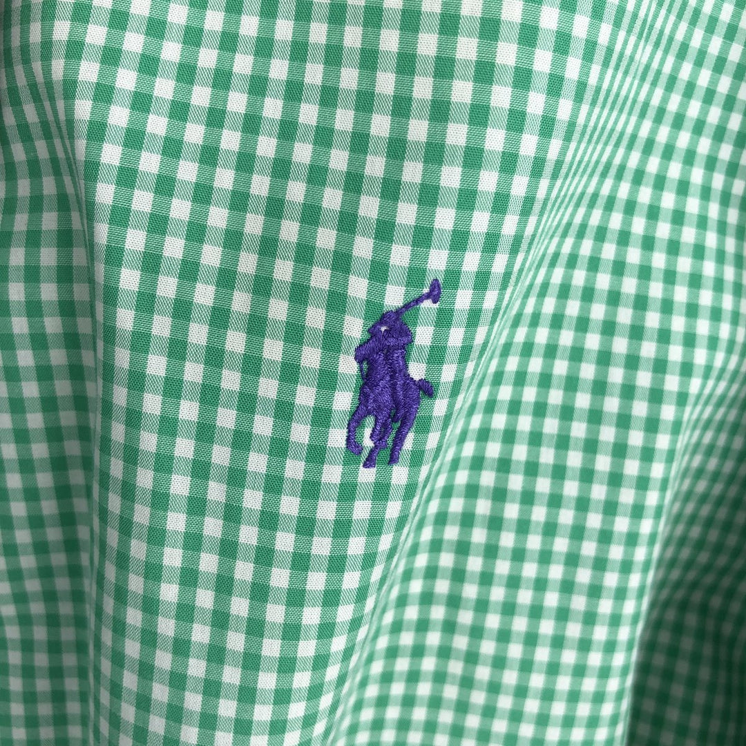 Ralph Lauren BLAKE Gingham Check Short-Sleeve Button-Down Check Shirt, Men's Size XL (approx.) cotton Mint green Vintage Second Hand