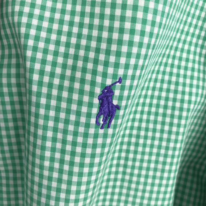 Ralph Lauren BLAKE Gingham Check Short-Sleeve Button-Down Check Shirt, Men's Size XL (approx.) cotton Mint green Vintage Second Hand