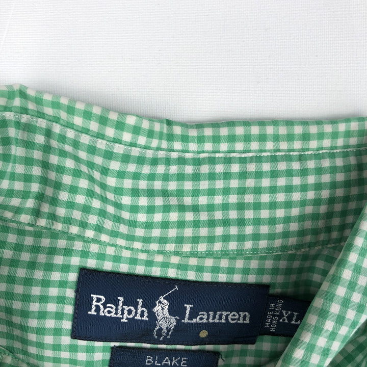 Ralph Lauren BLAKE Gingham Check Short-Sleeve Button-Down Check Shirt, Men's Size XL (approx.) cotton Mint green Vintage Second Hand