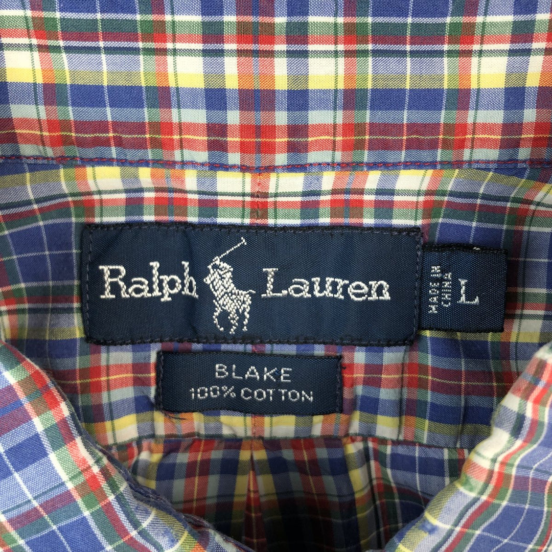 Ralph Lauren BLAKE Madras Check Short Sleeve Button Down Check Shirt Men's L size cotton blue type Vintage Second Hand