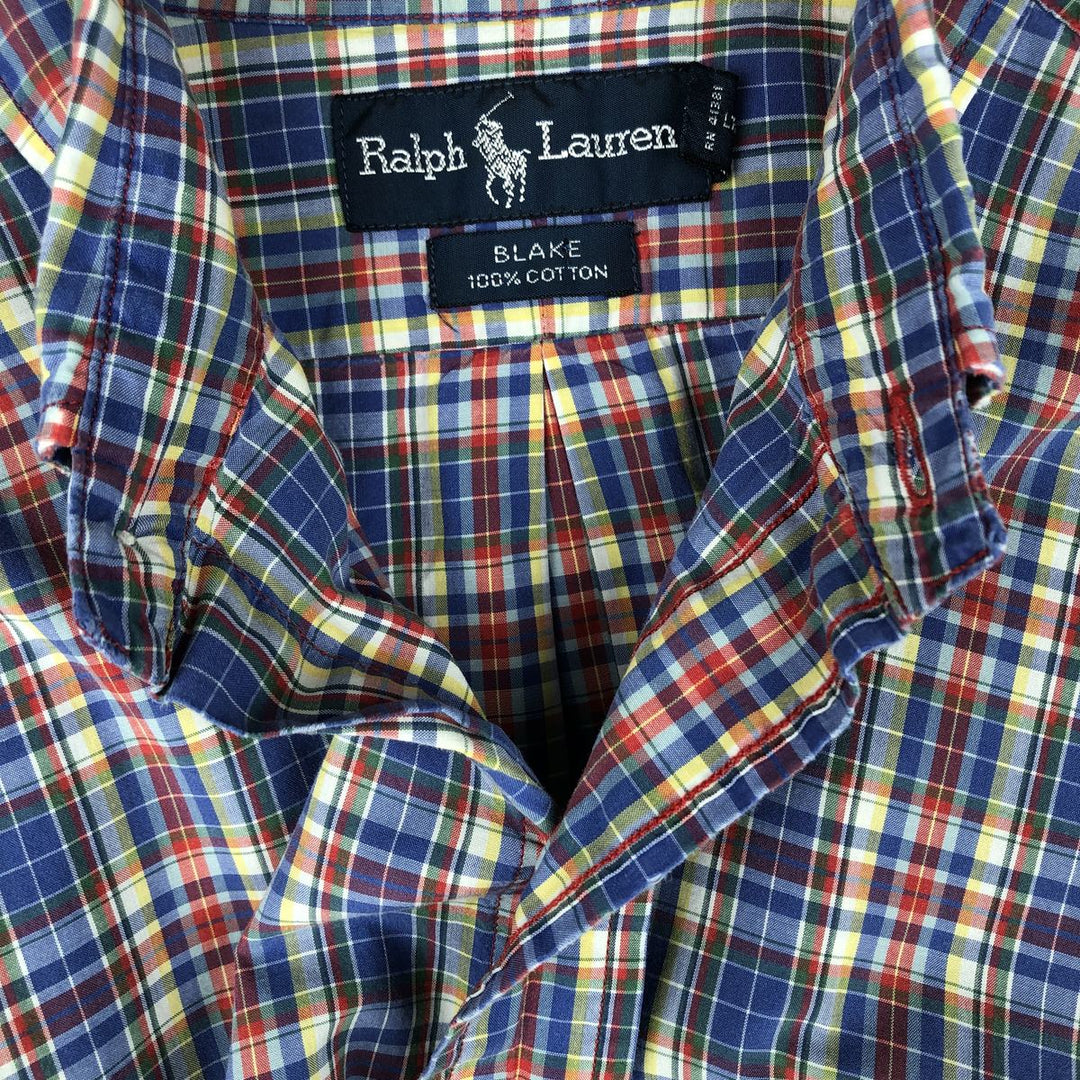Ralph Lauren BLAKE Madras Check Short Sleeve Button Down Check Shirt Men's L size cotton blue type Vintage Second Hand