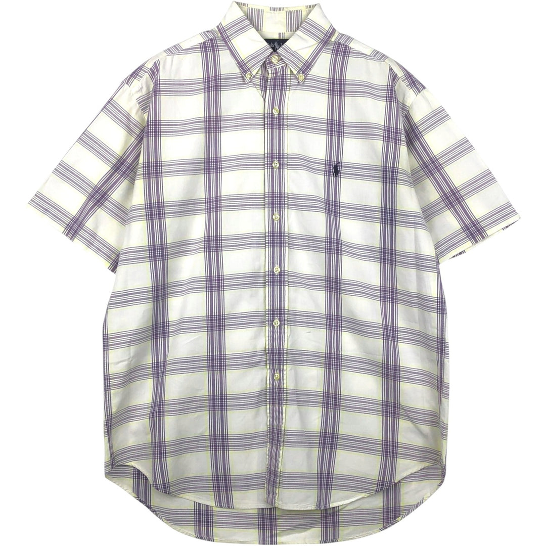 Ralph Lauren BLAIRE short sleeve button down check shirt, men's size M cotton white type Vintage Second Hand