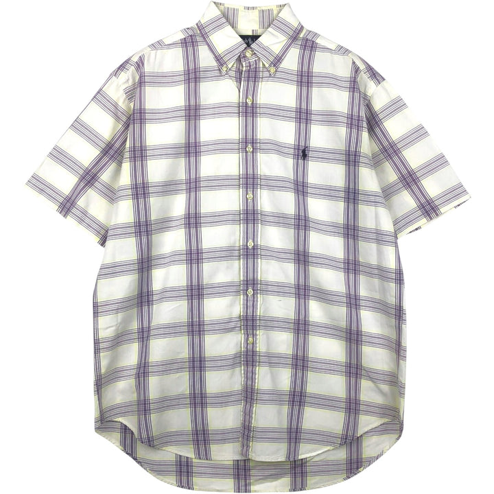 Ralph Lauren BLAIRE short sleeve button down check shirt, men's size M cotton white type Vintage Second Hand