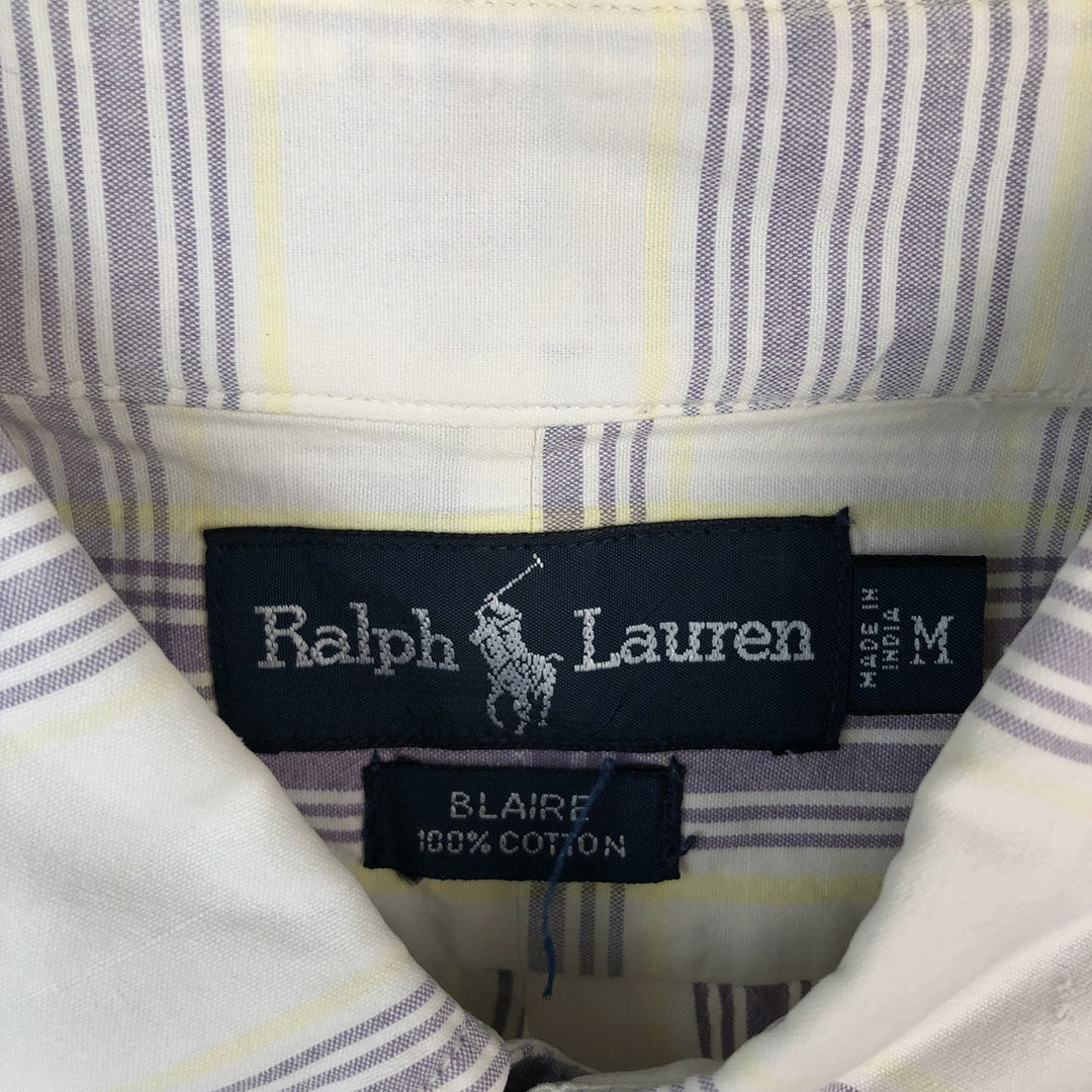 Ralph Lauren BLAIRE short sleeve button down check shirt, men's size M cotton white type Vintage Second Hand
