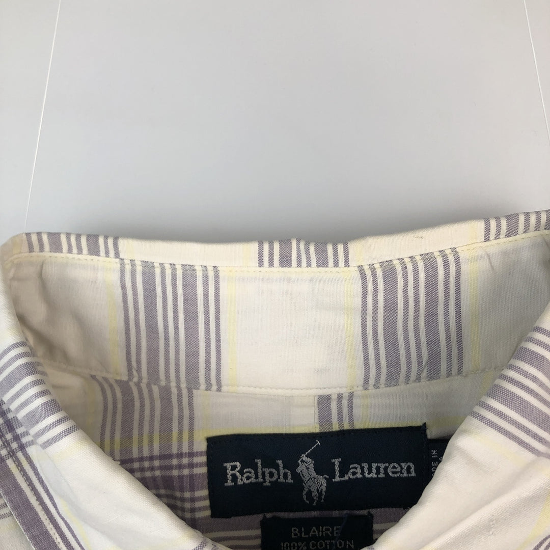 Ralph Lauren BLAIRE short sleeve button down check shirt, men's size M cotton white type Vintage Second Hand