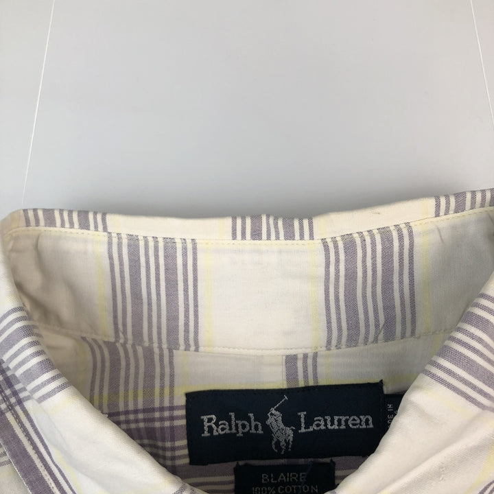 Ralph Lauren BLAIRE short sleeve button down check shirt, men's size M cotton white type Vintage Second Hand